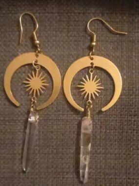 Sun Crescent Gold Natural Stone Witchy Earrings